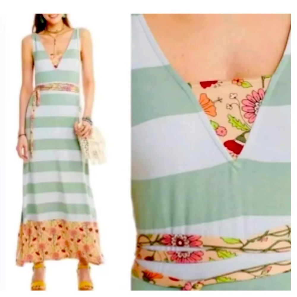 Matilda Jane Seaside Afternoon striped and floral Maxi sleeveless dress, size L